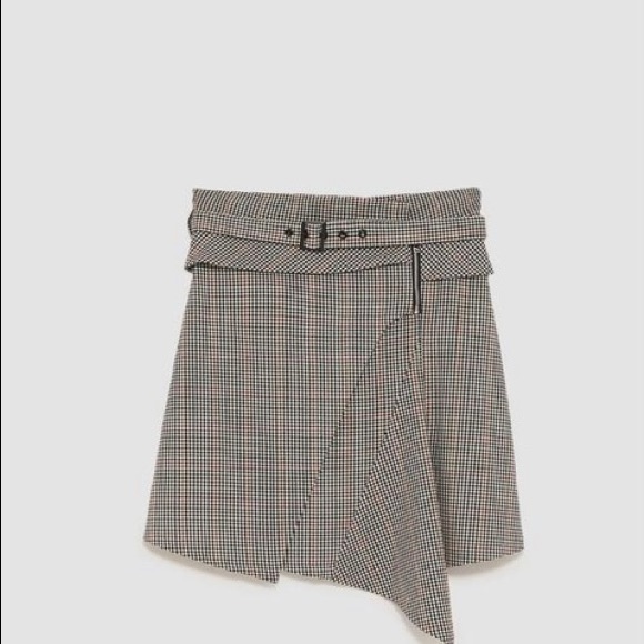 Zara Natural Check Asymmetrical Mini Skirt - Picture 5 of 5
